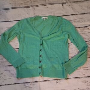 CAbi Blue Green Spacedye Cotton Cardigan Sweater S